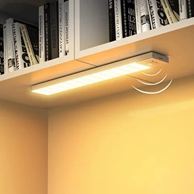 Immagine di Luce Armadio LED con Sensore di Movimento Luci Notturna calda 3000K 4 Modalità Lampada Guardaroba da Esposizione 1000mAh USB Ricaricabile Cucina, Scale, Corridoio, Garage 23cm*2 Pezzi