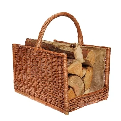 Immagine di BOGATECO cestino in vimini con manico quadrato, grande per camino, 51 x 35 33, tessuto a mano, legno rivestito iuta, legna da ardere