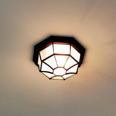 Immagine di Licht Erlebnisse Lampada da soffitto MILANO dal design vintage nero in stile rustico alluminio H:12 cm E27 IP44 ideale per giardino balcone casa di campagna