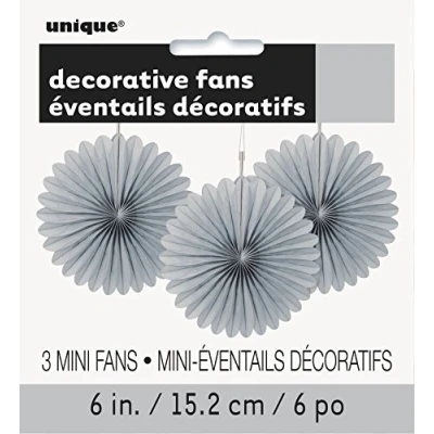 Immagine di Unique Party 63254 Mini Ventaglio in Carta Velina Argentati Decorativi, Confezione da 3