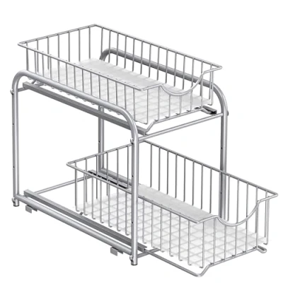 Immagine di SONGMICS Organizzatore da Cucina, Scaffale a 2 Ripiani Estraibili per Armadietto, Impilabile Sottolavello con Cassetti Portaoggetti, Bagno, Argento KCS017E01