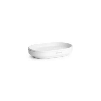 Immagine di Brabantia Mindset Portasapone Base Antiscivolo Nervature Mantengono la Saponetta Asciutta Interna Rimovibile Metallo Resistente alla Corrosione per Bagno Fresh White 12 x 8 cm
