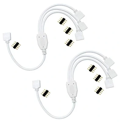 Immagine di LITAELEK 2pcs Cavo Splitter LED 4 Pin 1 a 3 Divisore Striscia Distribuzione to Y Nastro Connettore Angolare Connector Prolunga per SMD 5050 3528 2835 RGB Strip, Bianco