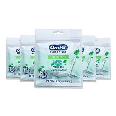 Immagine di Oral B Fresh Mint Floss Confezione da 5 plettri per freschezza, resistenti a brandelli, 75 pezzi