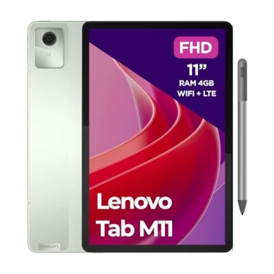 Immagine di Lenovo Tab M11, Display 10.95&quot; FullHD (MediaTek Helio G88, RAM 4GB, Memoria 128GB, WiFi 5, 4G LTE, Tablet Android 13) Seafoam Green, Esclusiva Amazon, Penna Inclusa