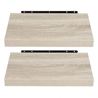 Immagine di EUGAD Mensola a Muro Set da 2, 25cm, Mensole Librerie Parete Scaffale MDF Stile Rétro Ripiano Portaoggetti, Quercia, 0079QJ 2