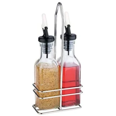 Immagine di APS, ampolla per aceto e olio, contenitore in vetro con coperchio beccuccio PE antigoccia, set di ampolle vetro, altezza 24 cm 0,12 litri ciascuna