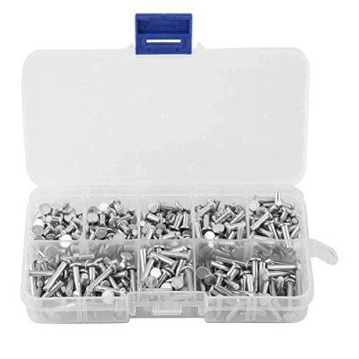 Immagine di 400Pcs M3 Rivetti Set tappo singolo, Rivetto in alluminio solido a testa piatta, Riparazioni artigianali metallo fai da te Attrezzo di fissaggio per rivetti, lunghezza 4mm 16mm