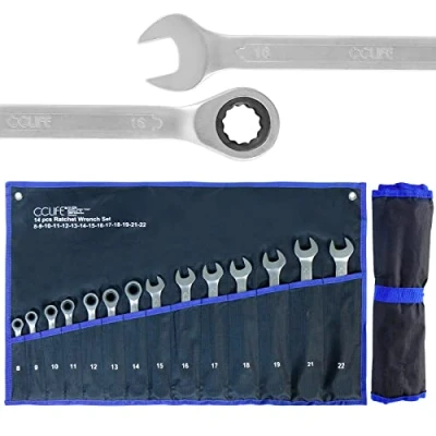 Immagine di CCLIFE 14 Pezzi Chiave Combinata a Cricchetto 8 22 mm Cr V 72 Denti Set Chiavi