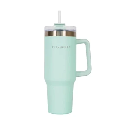 Immagine di Flamingueo Tazza Termica Borraccia con Cannuccia, Thermos Caffe, Acciaio Inox, Bevande Fredde 24h e Calde 10h, Bicchiere Termico, Termos, 1,18L
