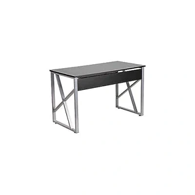 Immagine di Flash Furniture Mobili Scrivania per Computer con Vassoio Estraibile Tastiera e Telaio Incrociato, Metallo, Nero, Set di 1