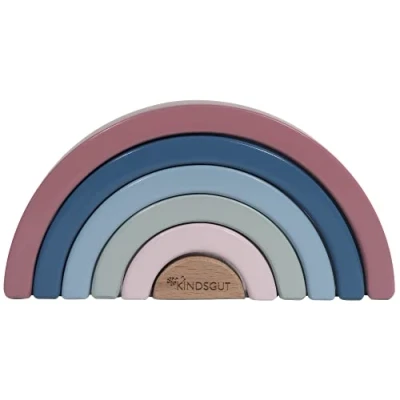 Immagine di Kindsgut arcobaleno in legno bambini piccoli, giocattolo di alta qualità per impilare e ordinare, design semplice colori tenui un divertimento sicuro, bel regalo,