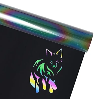 Immagine di FOSER Pellicola per plotter, riflettente, plotter arcobaleno, 30,5 cm x 1,5 m, in vinile, colori sfumati, t shirt, tessuti (Arcobaleno Riflettente)