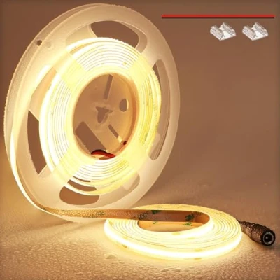 Immagine di TOPAI Striscia LED COB Bianco Caldo 5 Metri Impermeabile, Strip 3000K 24V Alta Luminosità, Autoadesivo CRI&gt;90 480LED/M Tagliabile Per Camera da Letto, Bagno, Cucina