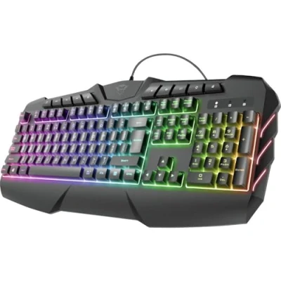 Immagine di Trust tastiera da gioco LED semi meccanica GXT 881 Odyss, luminosa con layout QWERTZ tedesco, 6 diverse modalità di illuminazione, anti ghosting, USB Plug &amp; Play, PC/computer porta