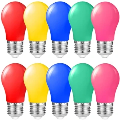 Immagine di Suncan E27 lampadine colorate 1W, LED a forma di lampadina, miste rosso giallo verde blu rosa, per luci stringa all&#039;aperto colorate, feste, 10 pezzi