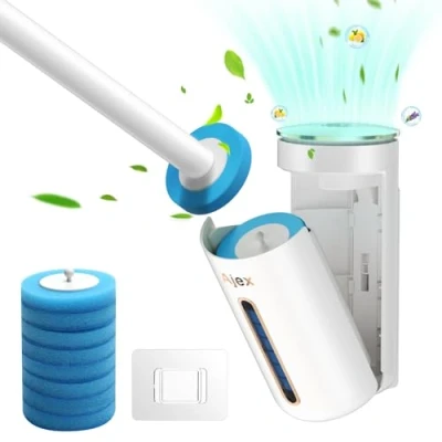 Immagine di Ajex Scopino WC Monouso con Aromatico e Testine di Ricambio,Scopino Bagno per usa Getta,Sistema Pulizia Detersivo,Spazzolone Ricambio il