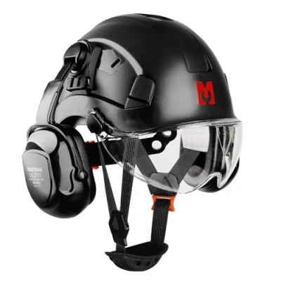 Immagine di Mustbau Casco di Sicurezza EN397, Cappello Rigido con Paraorecchie e Visiera, Fascia Regolabile da 53 a 63cm, Materiale ABS Resistente Per Uomini Donne Bianco
