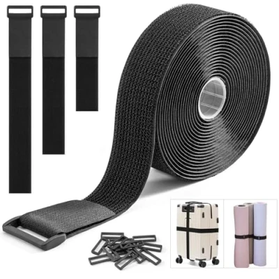 Immagine di Trilancer Cinghie Resistenti Fascette Cavi Cinghia a Gancio e Cappio 3.8cm x 5m con 15 Fibbie Regolabili, Tagliabili Misura, Riutilizzabili per Fissare Cavi, Tubazioni, Tubi Molto Altro