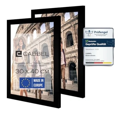 Immagine di CABBEL Confezione Doppia (Set di 2) Cornice per Foto 30x40 cm, Nera, Robusta in Legno MDF, plexiglass