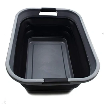 Immagine di SAMMART 41L Cesto portabiancheria pieghevole in plastica Contenitore pieghevole/Organizzatore Vasca per il lavaggio portatile Cesto/cestino salvaspazio (1, Grey/Black)