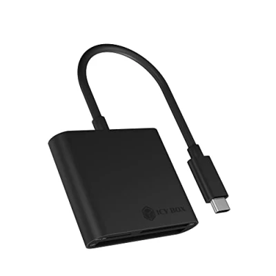 Immagine di ICY BOX Lettore di schede SD con USB C, 3.0 per SD, Micro o CF, Cavo Integrato, in Alluminio, Nero