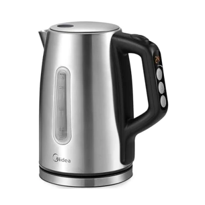 Immagine di Midea Bollitore elettrico con regolazione della temperatura (40, 60, 70, 80, 90, 100 gradi C), acciaio inox 1,7 litri, Kettle 2200 W finestra di visualizzazione, funzione mantenimento in caldo