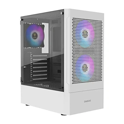 Immagine di GAMDIAS TALOS E3 Mesh WH Gaming PC case, Mid Tower ATX Case con pannello laterale in vetro temperato e un filtro antipolvere magnetico 3 ventole ARGB integrate da 120 mm, installazione senza