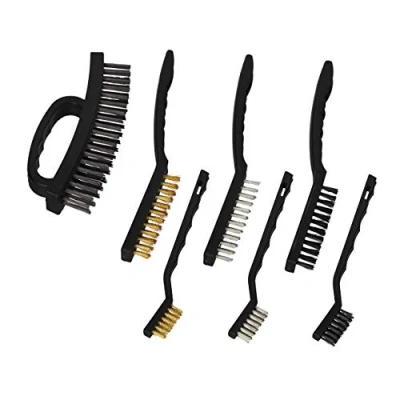 Immagine di Relaxdays Set da 7 Spazzole Metalliche, Spazzola in Acciaio, Nylon e Ottone, con Impugnature, 3 Wire Brush, nero