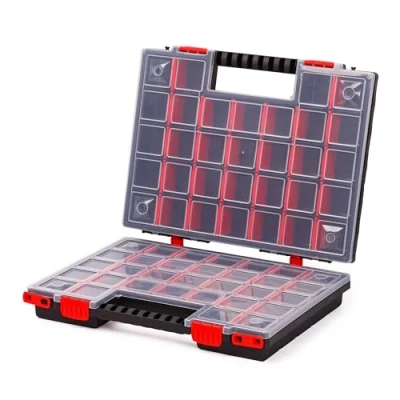 Immagine di Mivos scatola di assortimento su entrambi i lati, 399 x 303 100 mm, 2 con 64 scomparti regolabili, per viti, accessori, robusta cassetta degli attrezzi officina