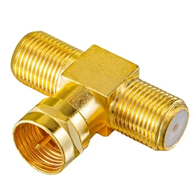 Immagine di HB DIGITAL Splitter TV cavo satellitare, adattatore a T, 2 vie, 5 2400 MHz, digitale e dorato, Sat DVB S2 FM FM, via C, prese F, 1 spina F