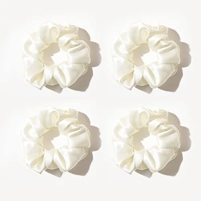 Immagine di townssilk Elastici per capelli in 100% pura seta di gelso, 22 momme, elastici, lusso, 4 pezzi, colore bianco