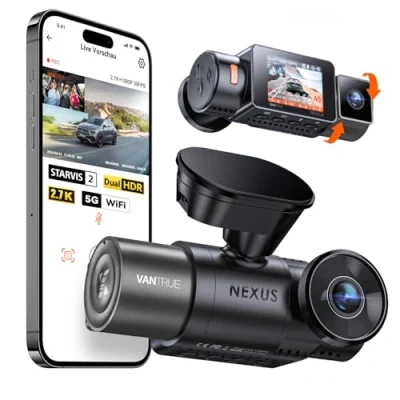 Immagine di VANTRUE N2X 2.7K+1080P Telecamera per Auto Anteriore Interna, STARVIS 2 Doppia HDR Dash Cam Infrarossi, 2.5K/60FPS Frontale, 5GHz WiFi GPS, APP &amp; Controllo Vocale, 24/7 Modalità Parcheggio, Max 512GB