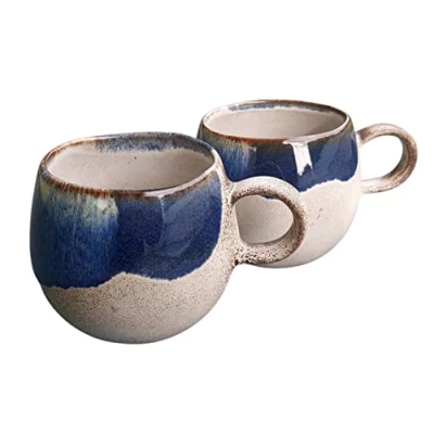 Immagine di PintoCer 2 tazze con manico, in ceramica di gres, ideali per caffè, latte, tè e cioccolato, adatte lavastoviglie forno a microonde