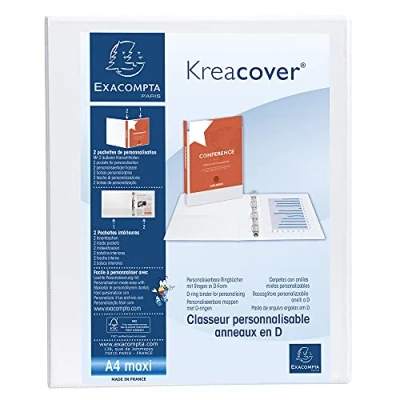 Immagine di Exacompta 51922E 1 Raccoglitore Personalizzabile Kreacover 2 Anelli a D 30 mm Copertina Foderata PP con Tasca Fronte/Dorso Dorso 47 F.to Esterno 27.7x32 cm per A4 Maxi Bianco