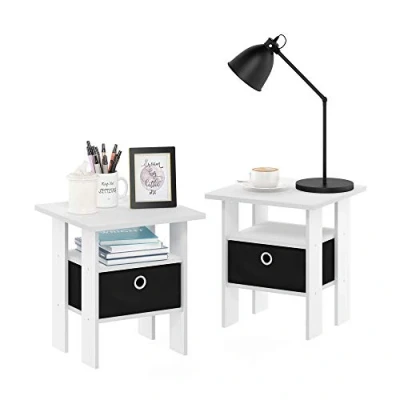 Immagine di Furinno Andrey tavolino comodino con cassetto portaoggetti, Bianco/Nero, Set di 2