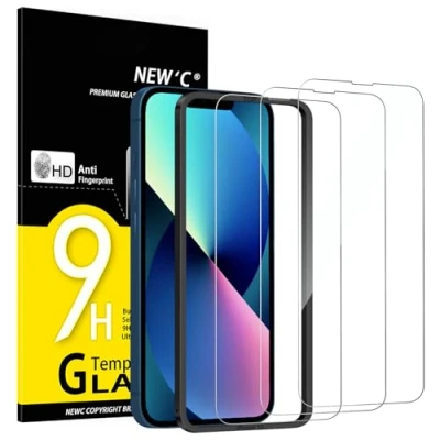 Immagine di NEW&#039;C 3 Pezzi, Vetro Temperato per iPhone 14, 13, 13 PRO (6,1 Pollici), Pellicola Prottetiva Anti Graffio Ultra Resistente Trasparente HD Strumento di Installazione Facile Incluso