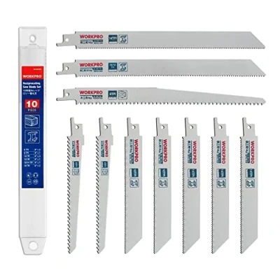 Immagine di WORKPRO Set di Lame per Sega a Gattuccio Universale da 10 Pezzi, Lama Sciabola Taglio Metallo e Legno, Compatibile con Maggior Parte delle Marche, Scatola Plastica