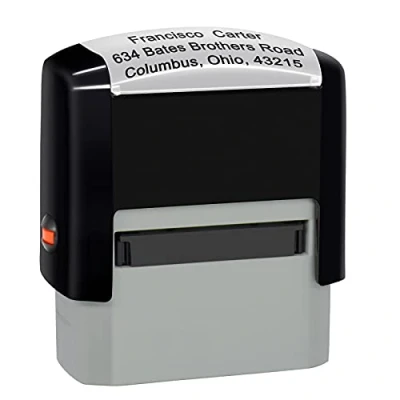 Immagine di Timbri Personalizzati (38 x 14 mm 3 righe) timbro autoinchiostrante, personalizzabile Ritorna il dell&#039;indirizzo personalizzato Nero