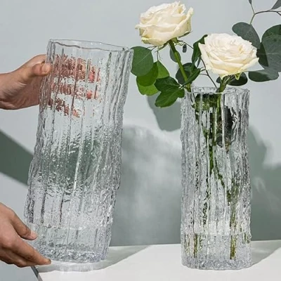 Immagine di QEEYON Grande Vaso in Vetro, Realizzato a Mano con Cilindro di Vetro Trasparente Alto 25 cm per Fiori e Composizioni Floreali Centrotavola, Cucina, Ufficio, Matrimonio (25 x 10 cm)