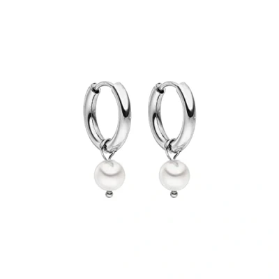 Immagine di PURELEI® Orecchini Diligence, con pendente da donna in acciaio inossidabile, Cerchi piccoli perla, Diametro 10 mm, Regalo per (Argento)