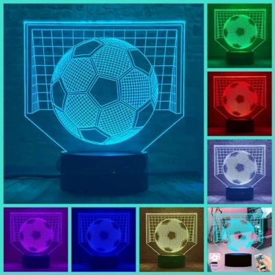 Immagine di Fanrui Luce notturna a forma di calcio per bambini, lampada LED con illusione 3D, 16 colori cangianti, dimmerabile, telecomando, decorazione la casa, regalo compleanno e Natale