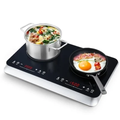 Immagine di COOKTRON Piastra Induzione Doppia, 2 Fuochi Portatile, 3500W, Touch Control con Boost, Timer 4 Ore, Sicurezza Bambini, 10 Livelli di Temperatura e Potenza, Design Elegante