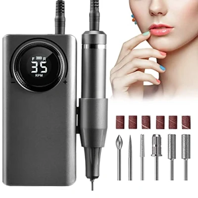 Immagine di Fresa per Unghie Professionale 35000 RPM Portatile Ricaricabile Lima Elettrica Velocità Regolabile Manicure Set Trapano Elettrico con Display a LED Saloni di Unghie, DIY