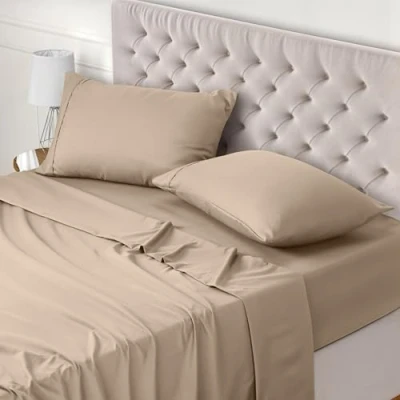 Immagine di Utopia Bedding Set Lenzuola Matrimoniali 4 Pezzi 180x200 cm Letto, Spazzolata Poliestre di Microfibra Lenzuolo con Angoli, Piatto e 2 Federe 50x75, Beige