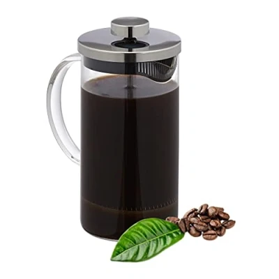 Immagine di Relaxdays Caffettiera Pressofiltro, Teiera, Infusiera, in Vetro e Acciaio Inox, 600 ml, caffè, tè, Trasparente Argento, 80% 20%