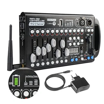 Immagine di Batteria Dmx Controller Wireless Centralina 192 Canali, Luci 512 Mixer Dmx512 Console per da Palco, Stage Light Board dj Lighting Teste Mobili