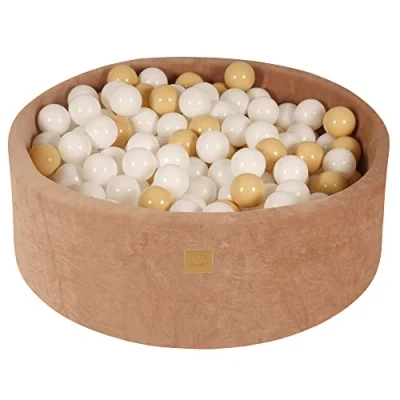 Immagine di MEOWBABY Soft Foam Runde 90 x 30 cm Baglie da Ballo con 200 Pezzi di Palline per Neonati e Bambini Piccoli Baby Running Stable &amp; Playroom Essentials, Velluto, Beige: Bianco/Beige