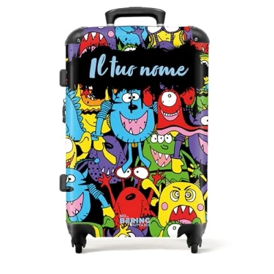 Immagine di NoBoringSuitcases.com Valigia Bambini, Grande, Personalizzabile, Trolley Medio Rigido, con TSA, Valigie, Grande 23 kg (67 cm 72 L), (Motivo mostri Multicolore)