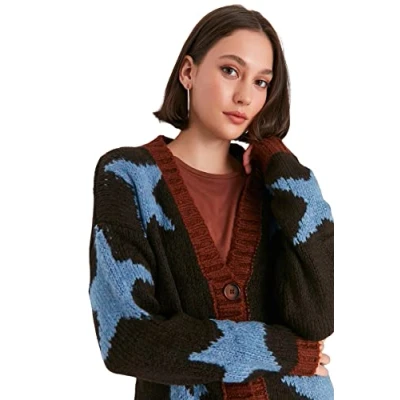 Immagine di Trendyol Cardigan Donna Regolare Standard Scollo A V Maglieria Maglione, Piastrelle Rosse, S